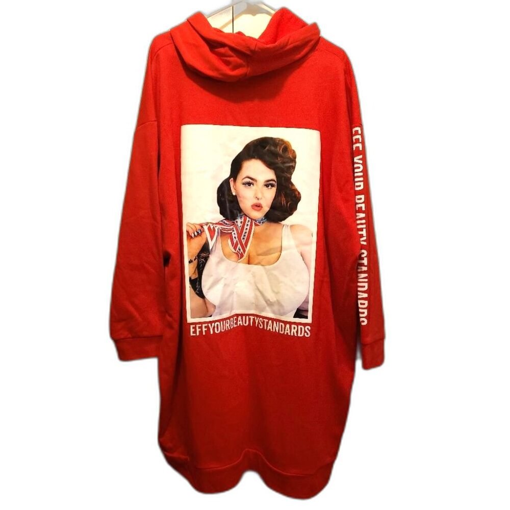 Fashion To Figure x Tess Holiday NWT Women's 3X EYBS Red Graphic Hoodie Dress - Picture 4 of 10